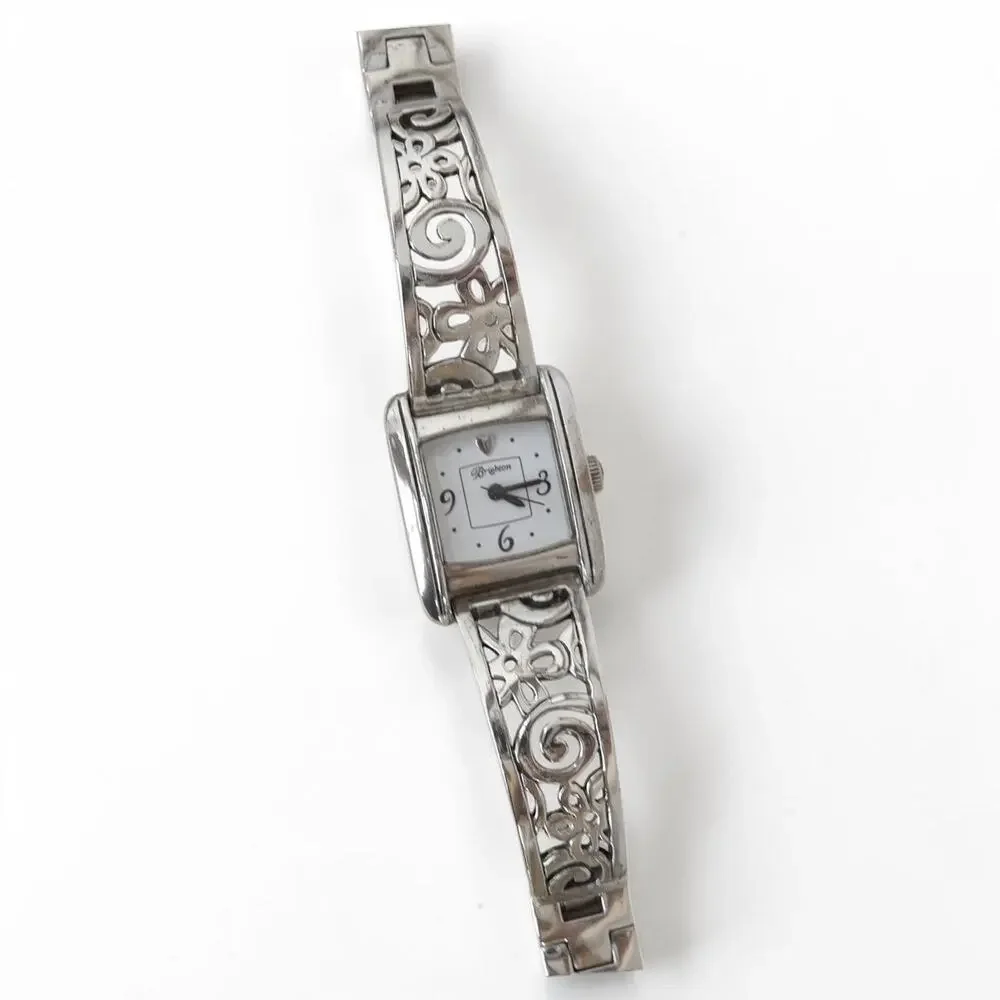 Brighton Amalfi Floral Cut-Out Watch Silver Plated Japan Quartz Fold Over Clasp